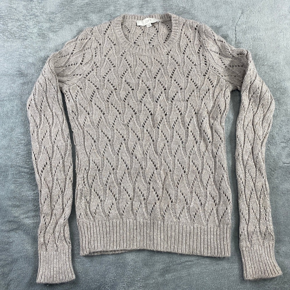LOFT Tan Lace Knit Crew Neck Sweater Women's Size S Lightweight Casual